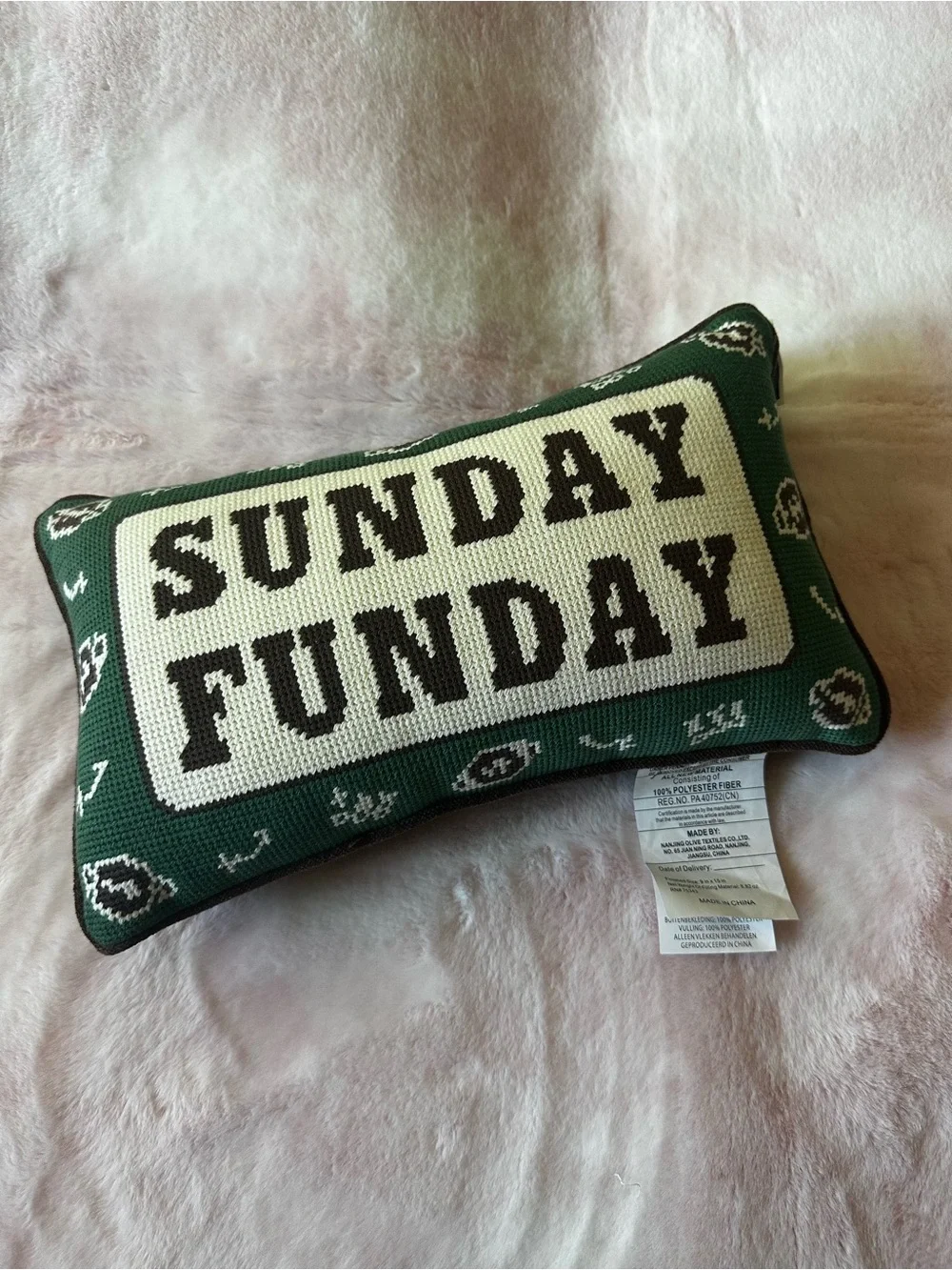 Sunday Funday Football Needlepoint Decorative Pillow NWT